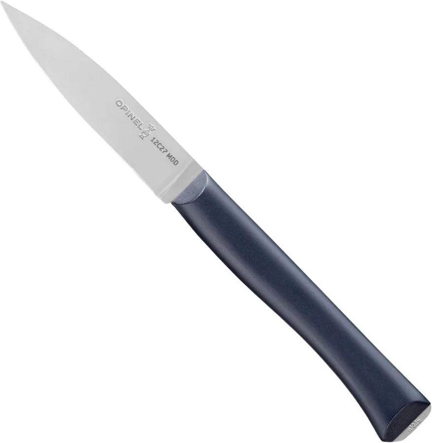 Opinel Intempora paring knife with a navy-blue polymer handle, shown on a white background (preview photo).