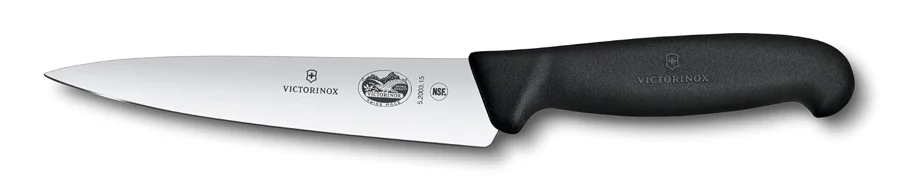 Victorinox Fibrox 6-inch chef's knife with a black, lightly textured handle, shown on a white background (preview photo).