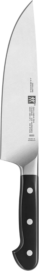 ZWILLING Pro 8-inch chef's knife with a black three-riveted handle, shown on a white background (preview photo).